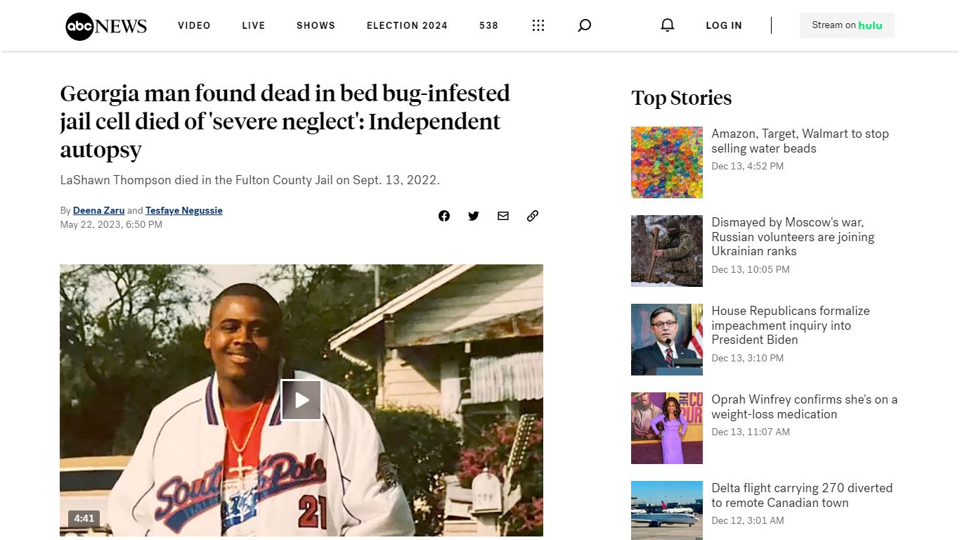 Georgia man found dead in bed bug-infested jail cell died of 'severe ...