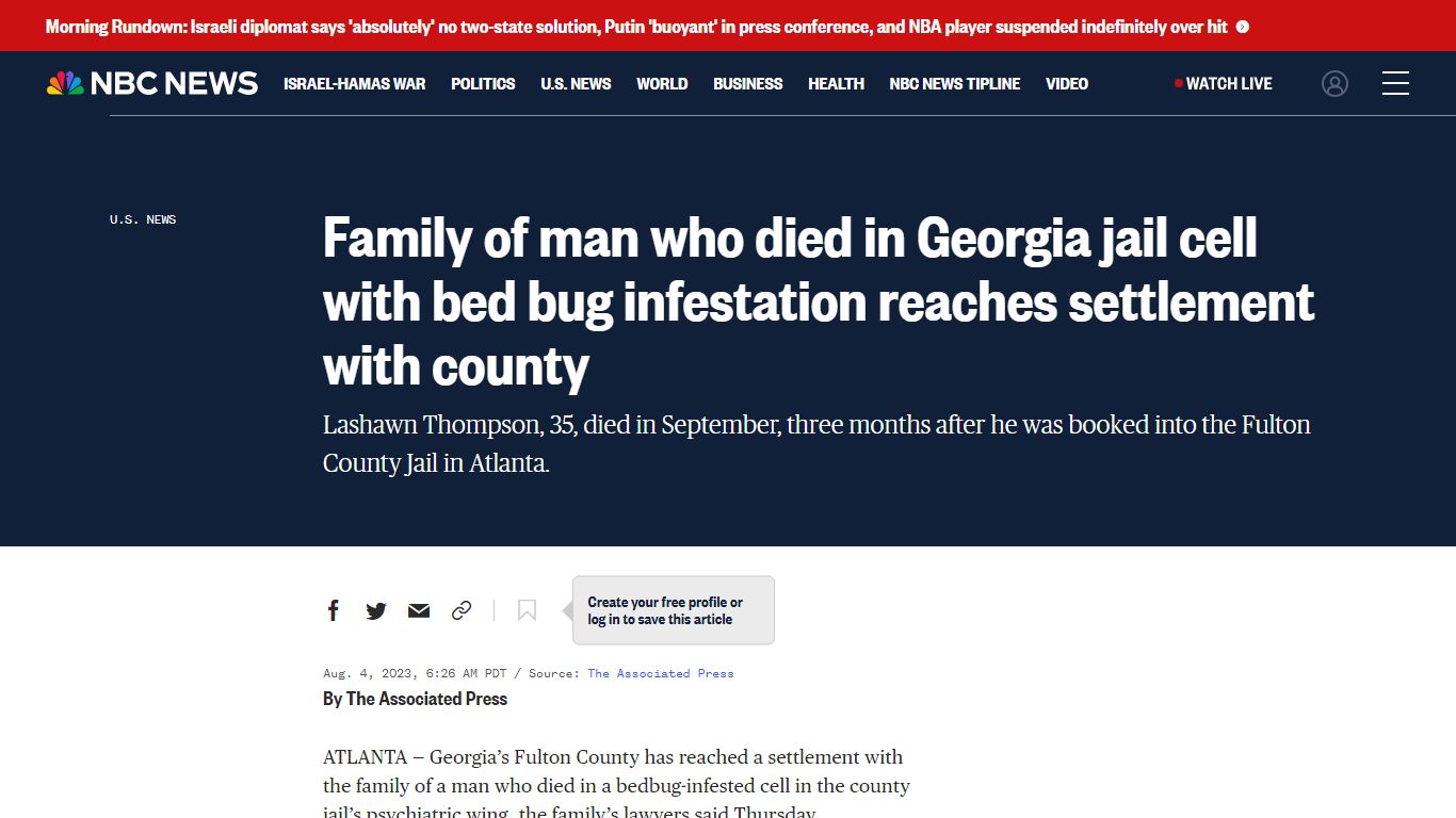 Family of man who died in Georgia jail cell with bed bug infestation ...